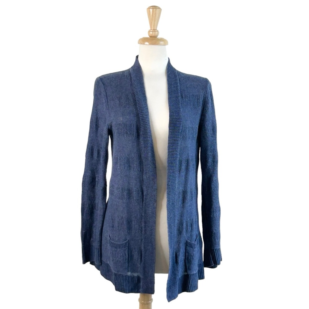 TALBOTS Cardigan Medium Dusty Blue Linen Open Front Pockets Lightweight Sweater